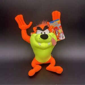 WB Looney Tunes TAZ Plush Orange 9” Tazmanian Devil fluorescent Toy Factory NWT
